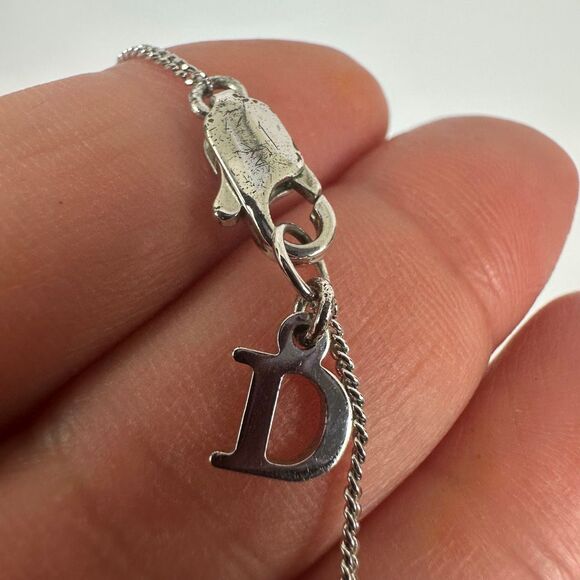 Christian Dior Letter “D” Y-Drop Silver Tone Rhinestone Pendant Necklace - Picture 8 of 11